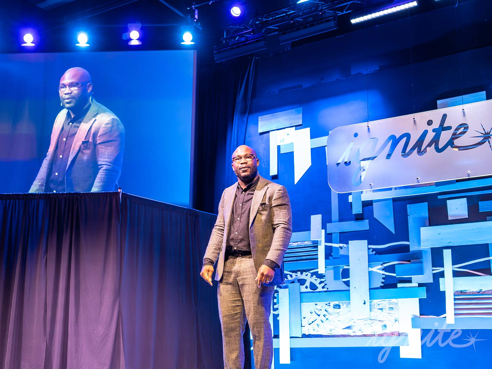 Justin Forsett on stage at Ignite